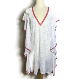 Pitusa White Burnout Ruffles Sides Swim Cover Up